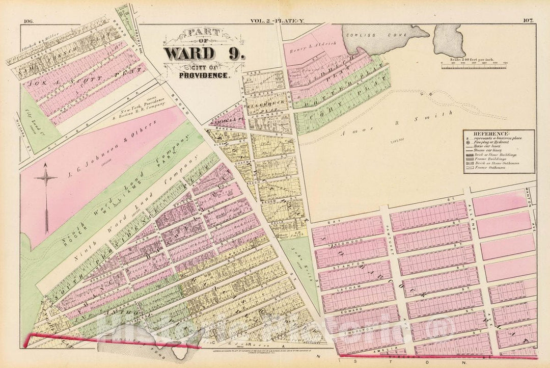 Historic Map : Part of Ward 9, City of Providence. Vol. 2, Plate Y, 1875 City Atlas - Vintage Wall Art