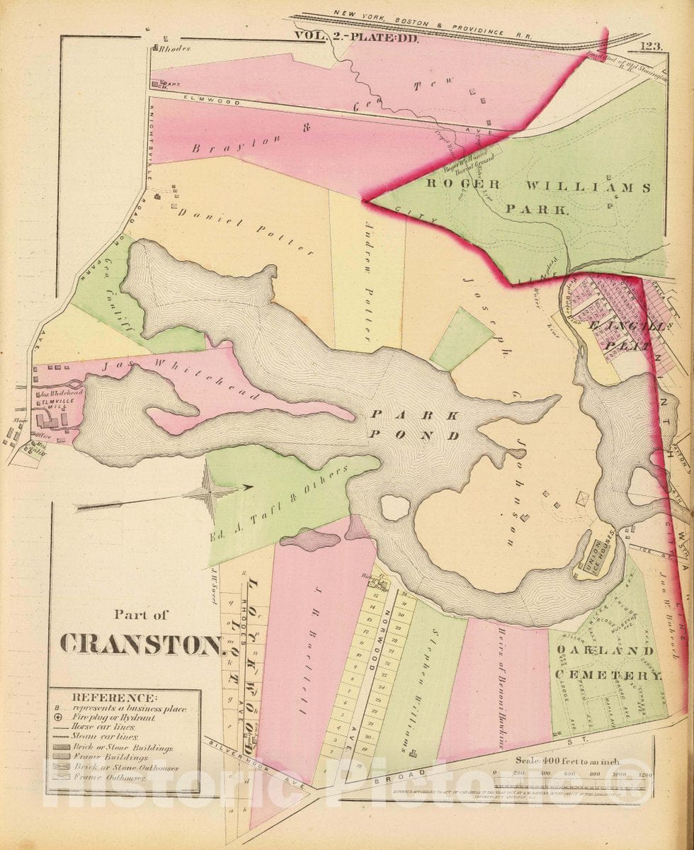 Historic Map : Part of Cranston. Vol. 2, Plate DD, 1875 City Atlas - Vintage Wall Art