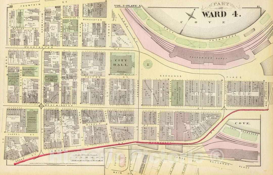 Historic Map : 1875 City Atlas - Part of Ward 4, (City of Providence). Vol. 3, Plate A. - Vintage Wall Art