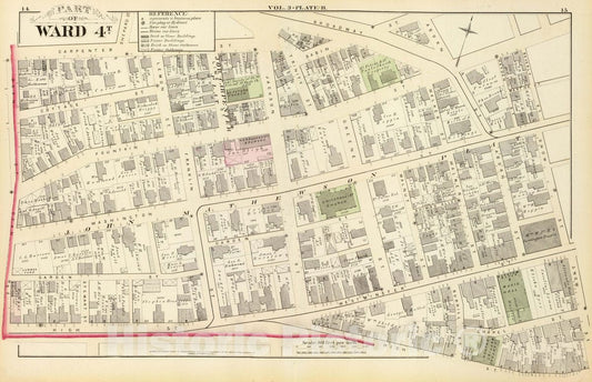 Historic Map : 1875 City Atlas - Part of Ward 4T (sic, City of Providence). Vol. 3, Plate B. - Vintage Wall Art