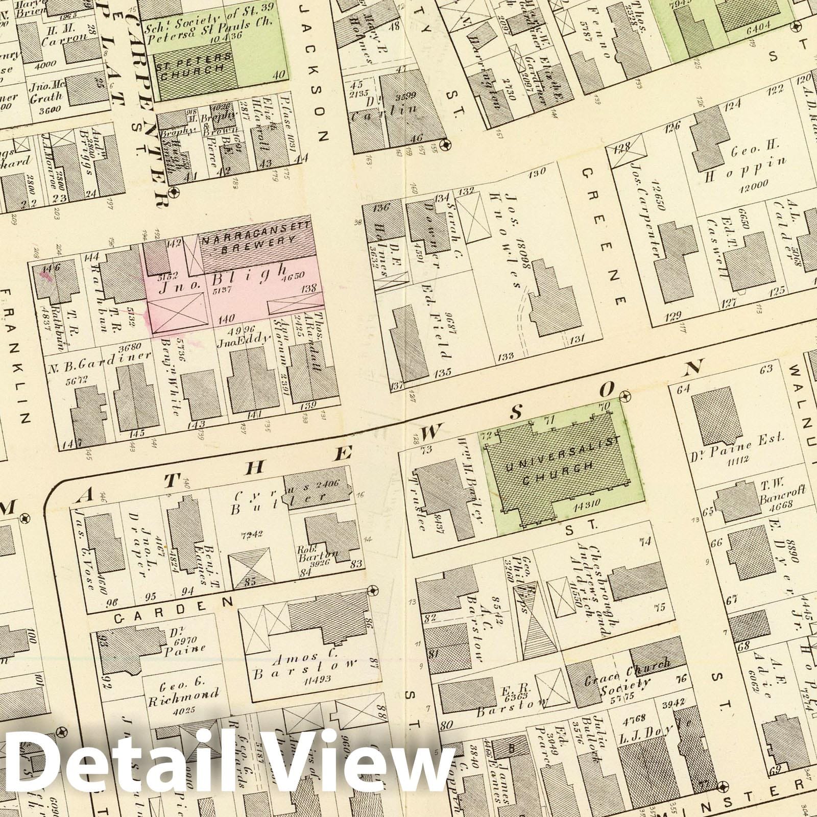 Historic Map : 1875 City Atlas - Part of Ward 4T (sic, City of Providence). Vol. 3, Plate B. - Vintage Wall Art