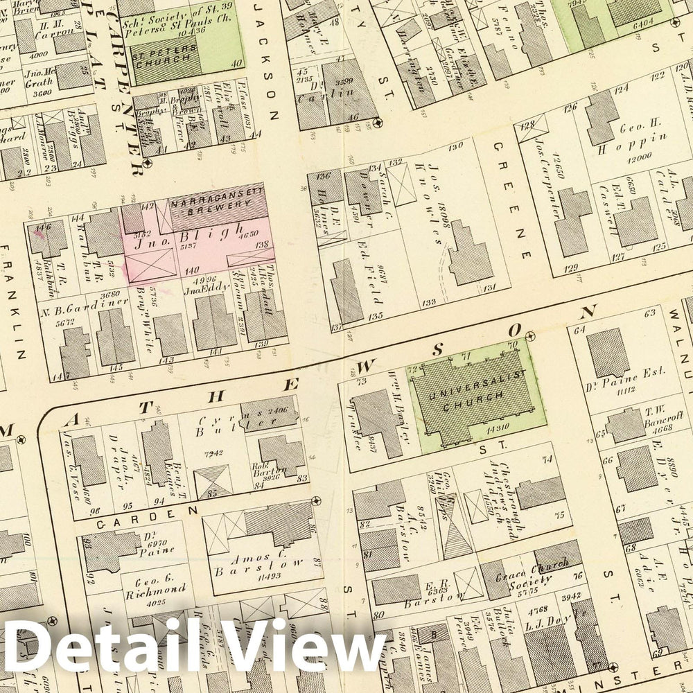 Historic Map : 1875 City Atlas - Part of Ward 4T (sic, City of Providence). Vol. 3, Plate B. - Vintage Wall Art