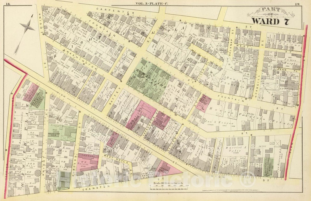Historic Map : Part of Ward 7, (City of Providence). Vol. 3, Plate C, 1875 City Atlas - Vintage Wall Art