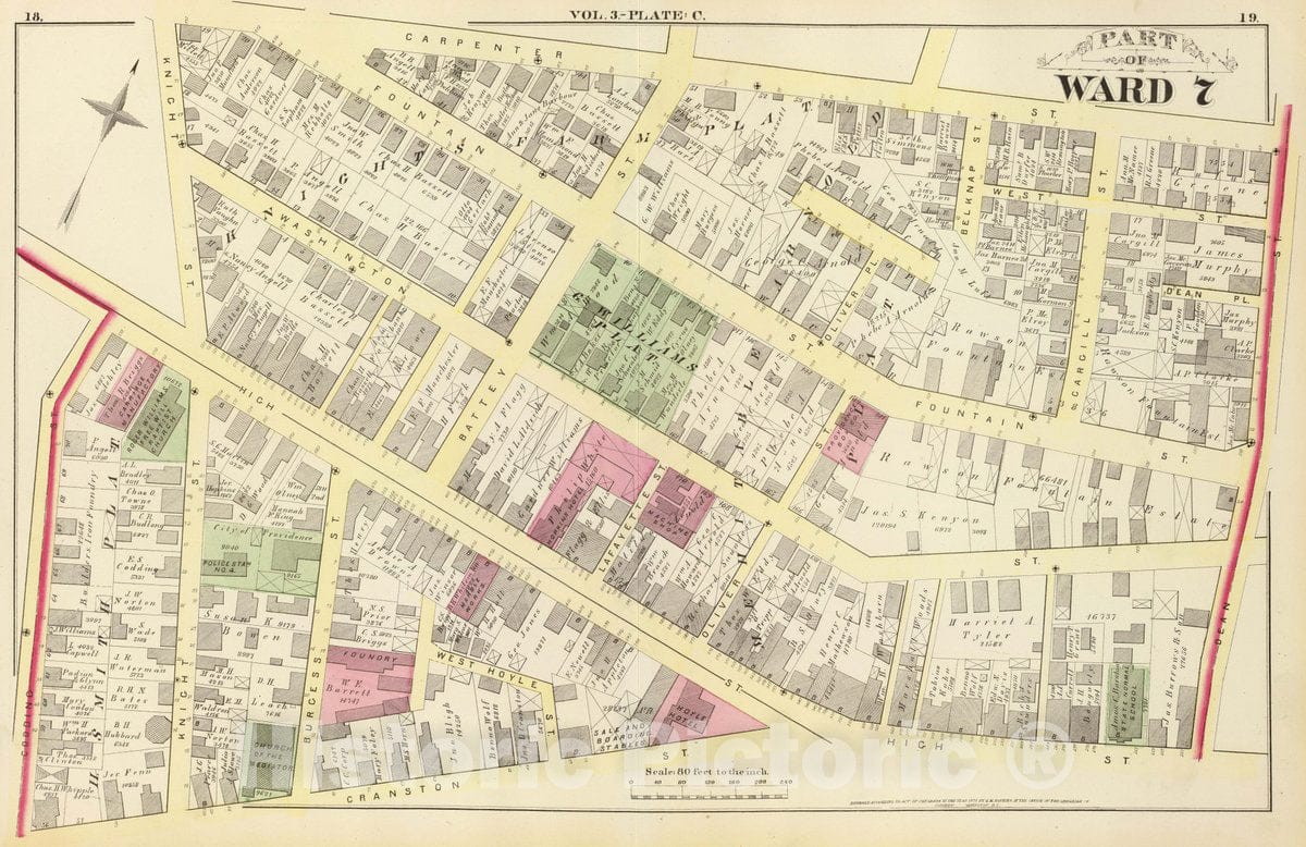 Historic Map : Part of Ward 7, (City of Providence). Vol. 3, Plate C, 1875 City Atlas - Vintage Wall Art