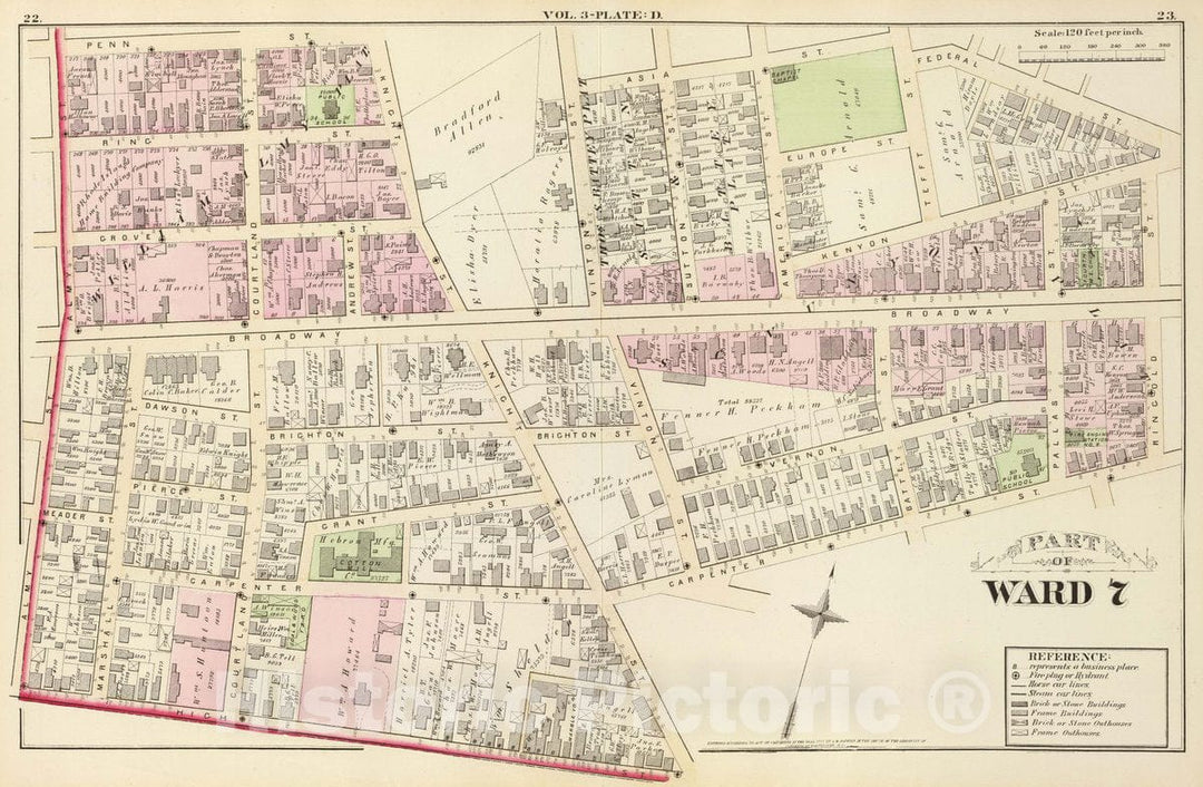 Historic Map : Part of Ward 7, (City of Providence). Vol. 3, Plate D, 1875 City Atlas - Vintage Wall Art