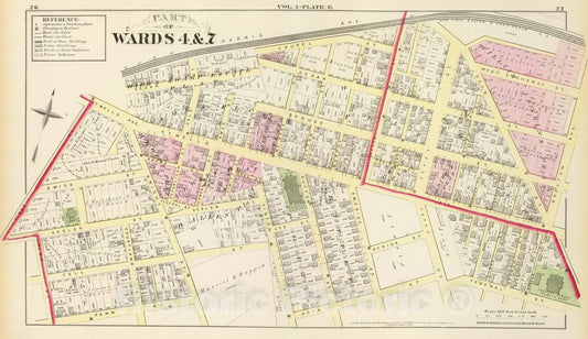 Historic Map : 1875 City Atlas - Part of wards 4 & 7, (City of Providence). Vol. 3, Plate E. - Vintage Wall Art