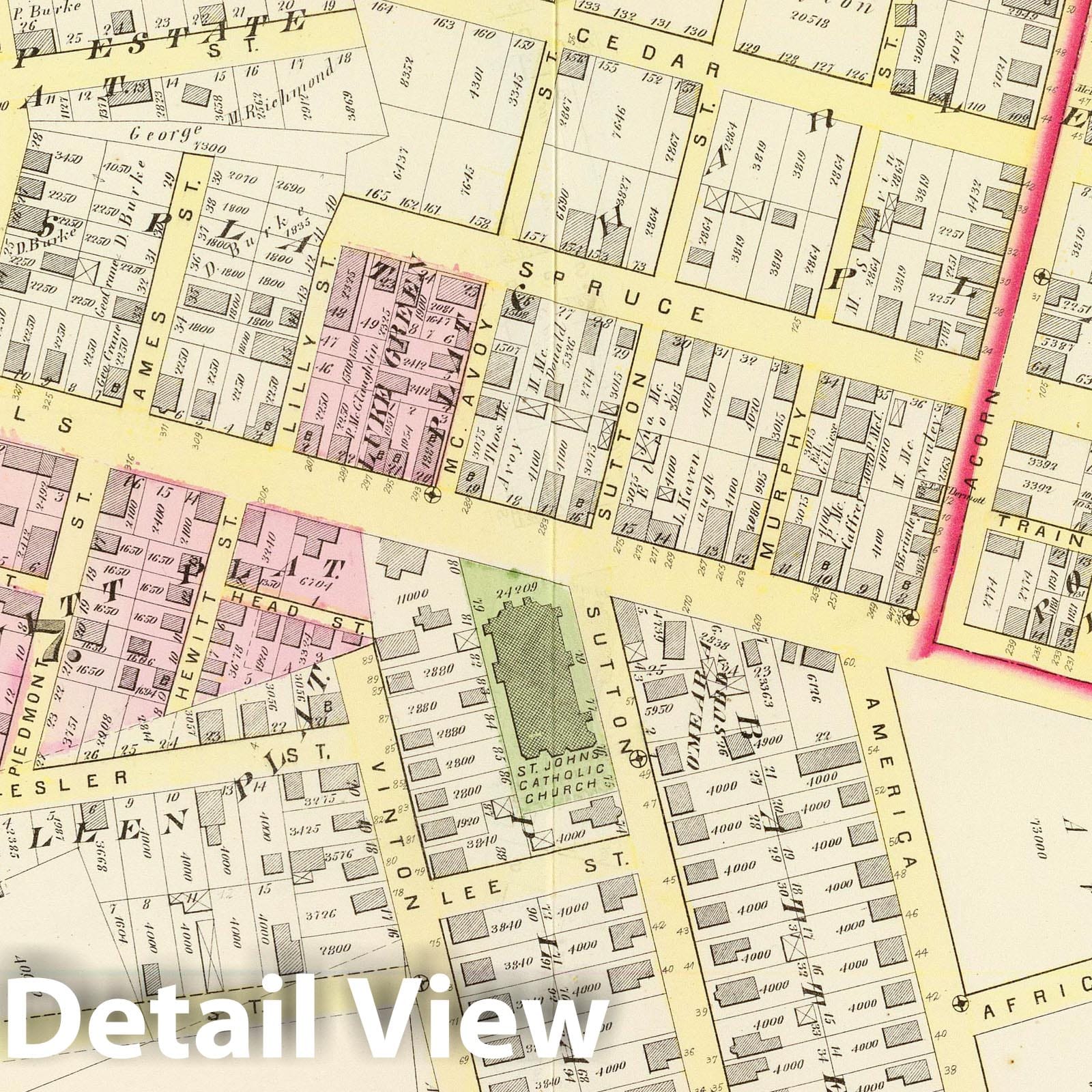 Historic Map : 1875 City Atlas - Part of wards 4 & 7, (City of Providence). Vol. 3, Plate E. - Vintage Wall Art