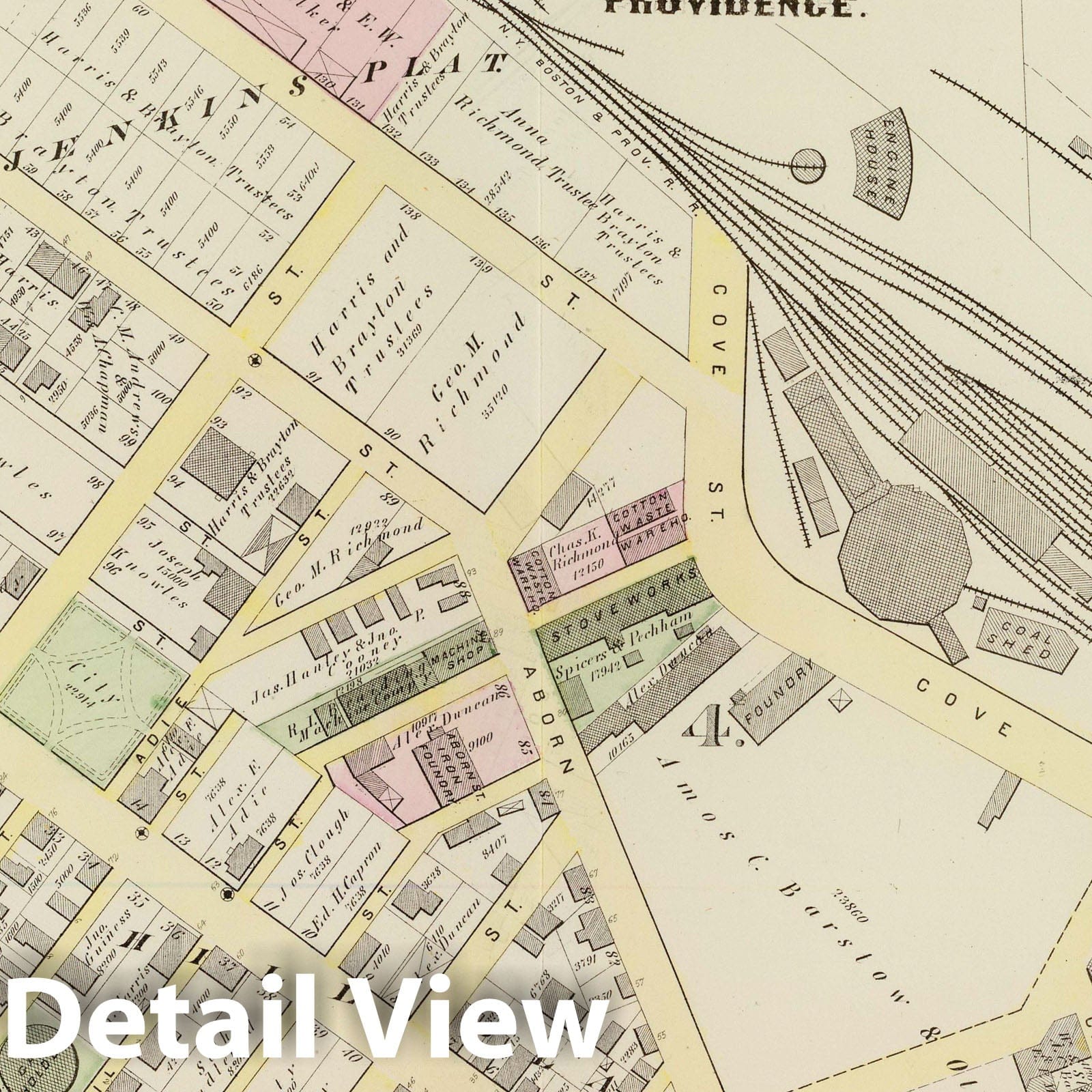 Historic Wall Map : Part of Ward 7 & 8, City of Providence. Vol. 3, Plate F, 1875 City Atlas - Vintage Wall Art