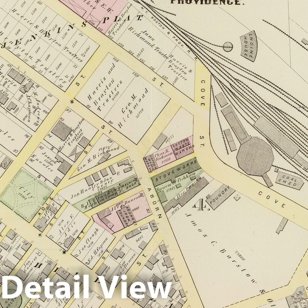 Historic Wall Map : Part of Ward 7 & 8, City of Providence. Vol. 3, Plate F, 1875 City Atlas - Vintage Wall Art