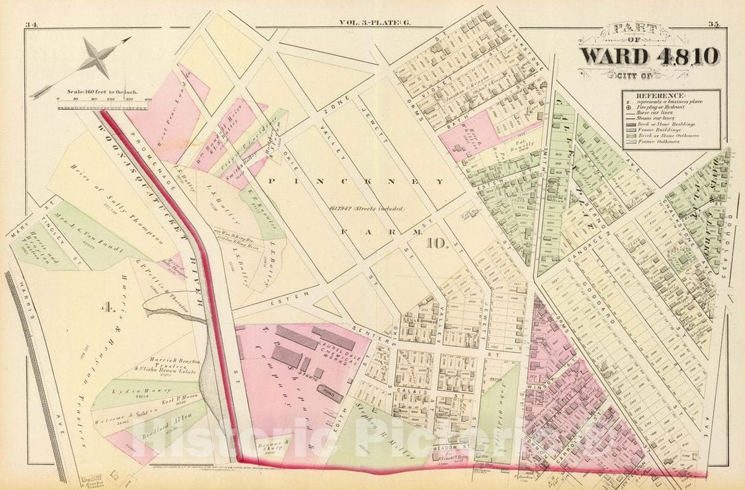Historic Map : Part of Ward 4, 8, 10, City of (Providence). Vol. 3, Plate G, 1875 City Atlas - Vintage Wall Art