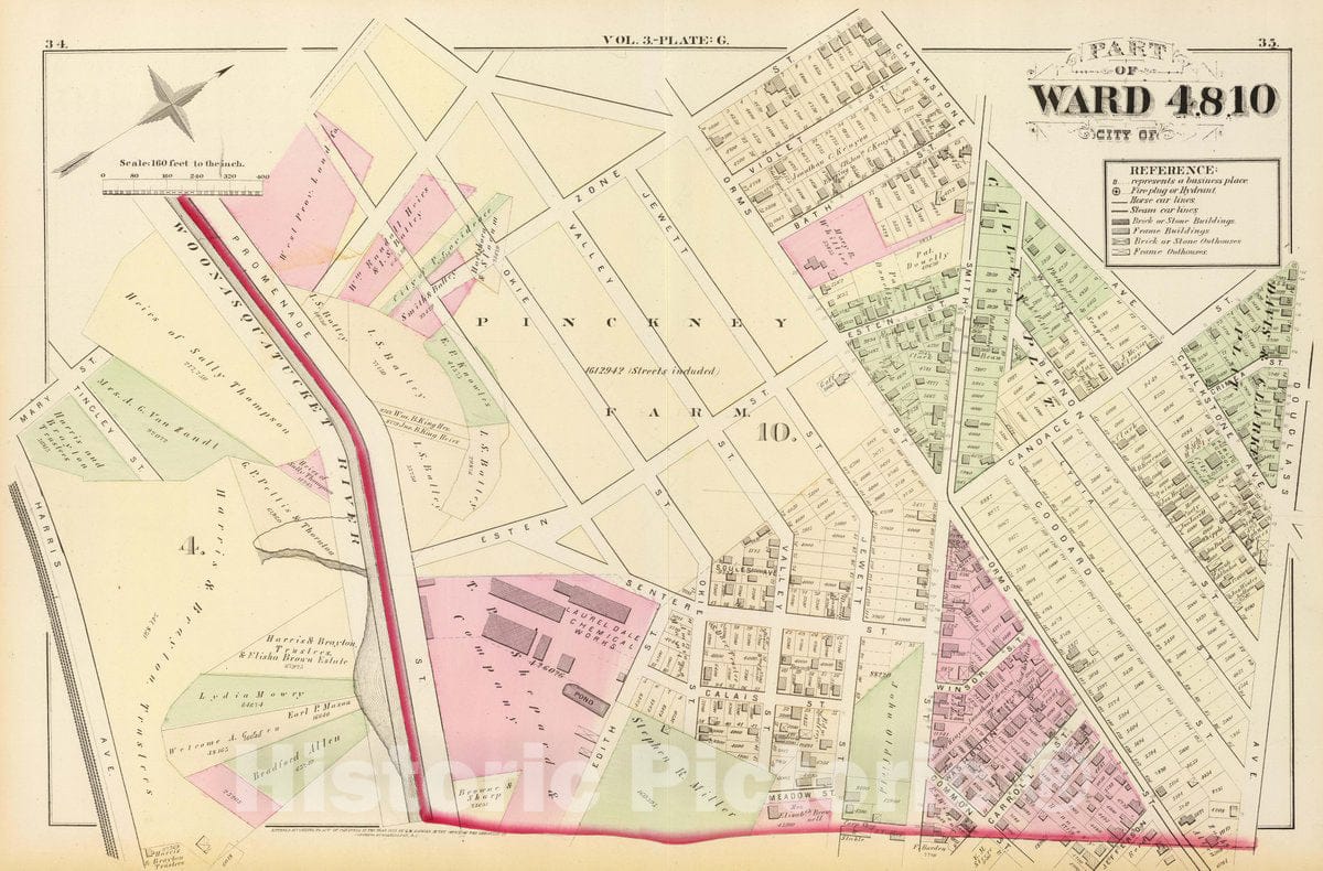 Historic Map : Part of Ward 4, 8, 10, City of (Providence). Vol. 3, Plate G, 1875 City Atlas - Vintage Wall Art
