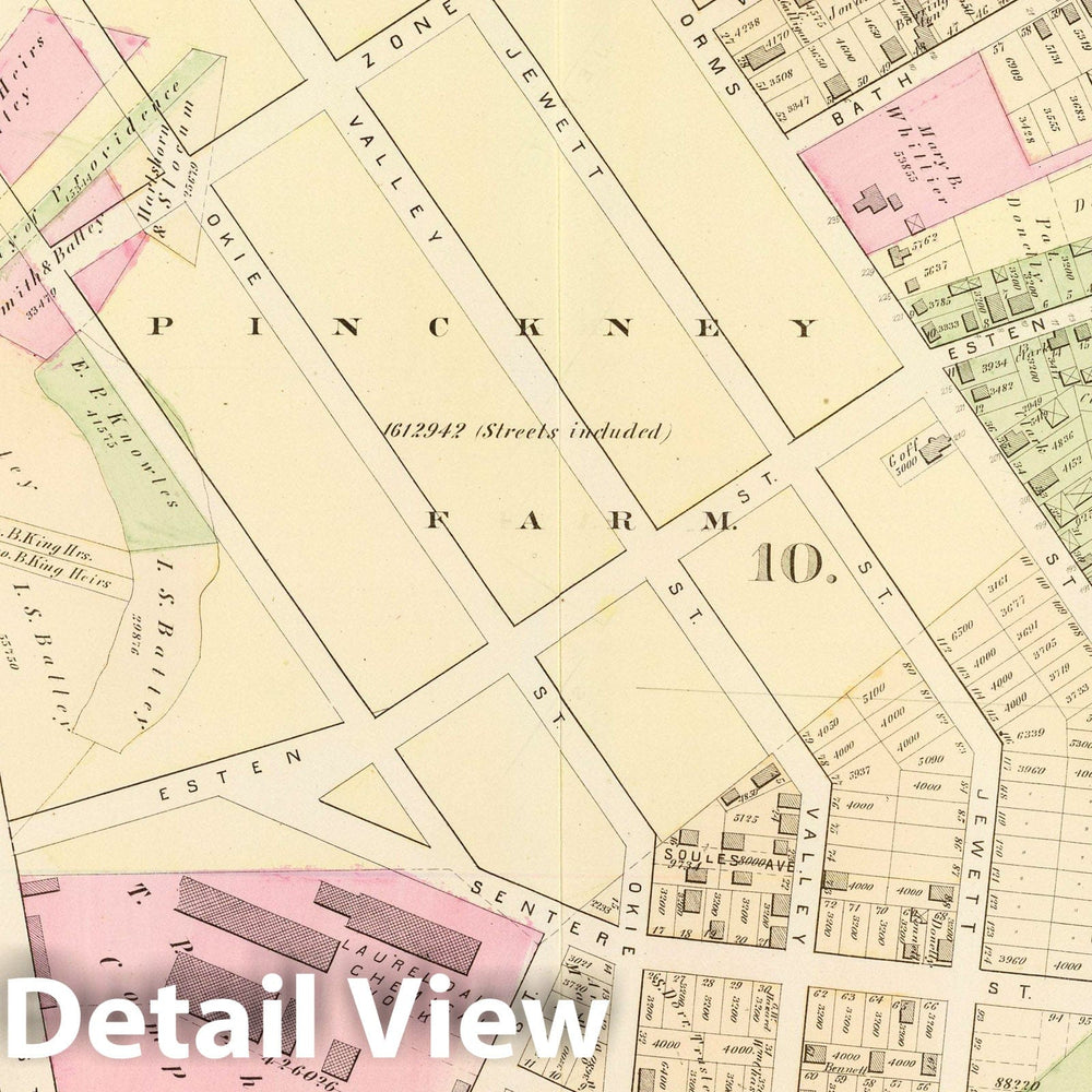 Historic Map : Part of Ward 4, 8, 10, City of (Providence). Vol. 3, Plate G, 1875 City Atlas - Vintage Wall Art