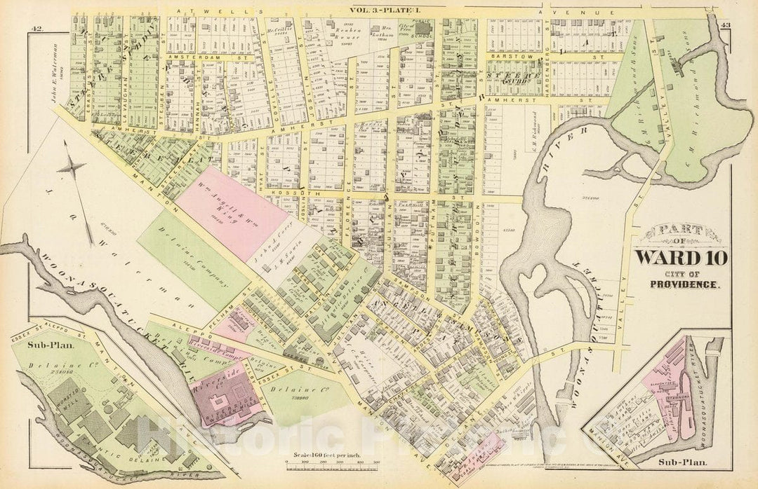 Historic Map : 1875 City Atlas - Part of Ward 10, City of Providence. Vol. 3, Plate I. - Vintage Wall Art