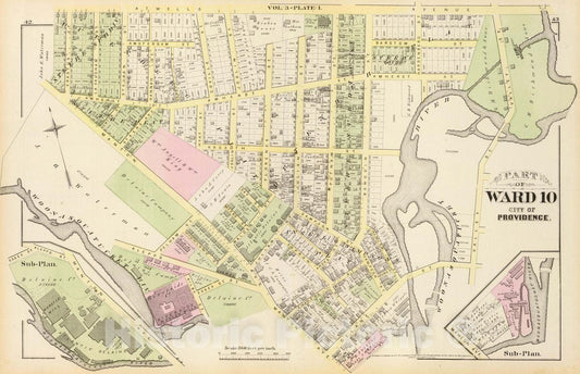 Historic Map : 1875 City Atlas - Part of Ward 10, City of Providence. Vol. 3, Plate I. - Vintage Wall Art