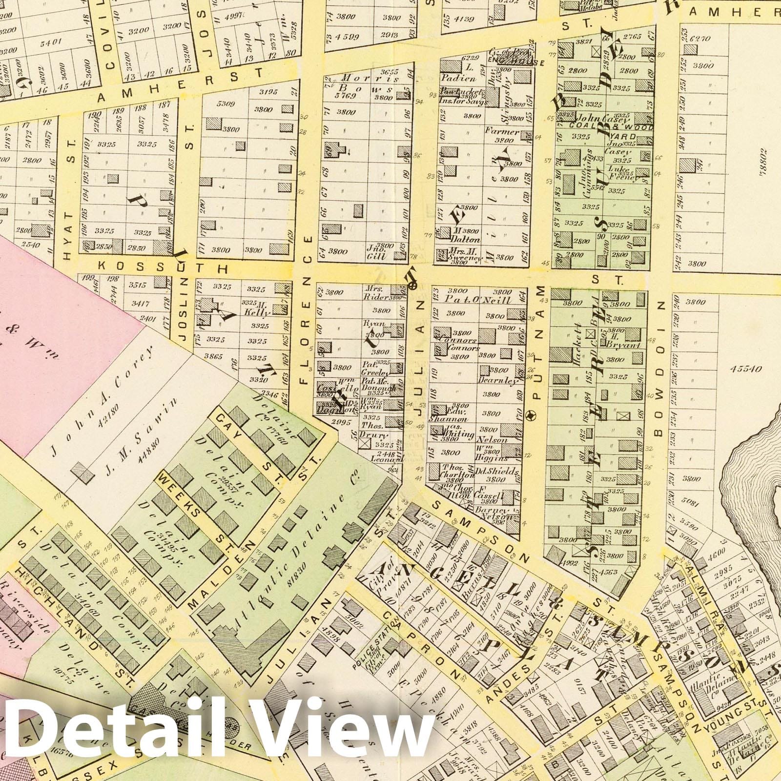 Historic Map : 1875 City Atlas - Part of Ward 10, City of Providence. Vol. 3, Plate I. - Vintage Wall Art