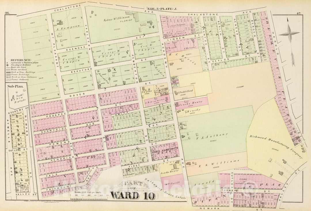 Historic Map : Part of Ward 10, (City of Providence). Vol. 3, Plate J, 1875 City Atlas - Vintage Wall Art