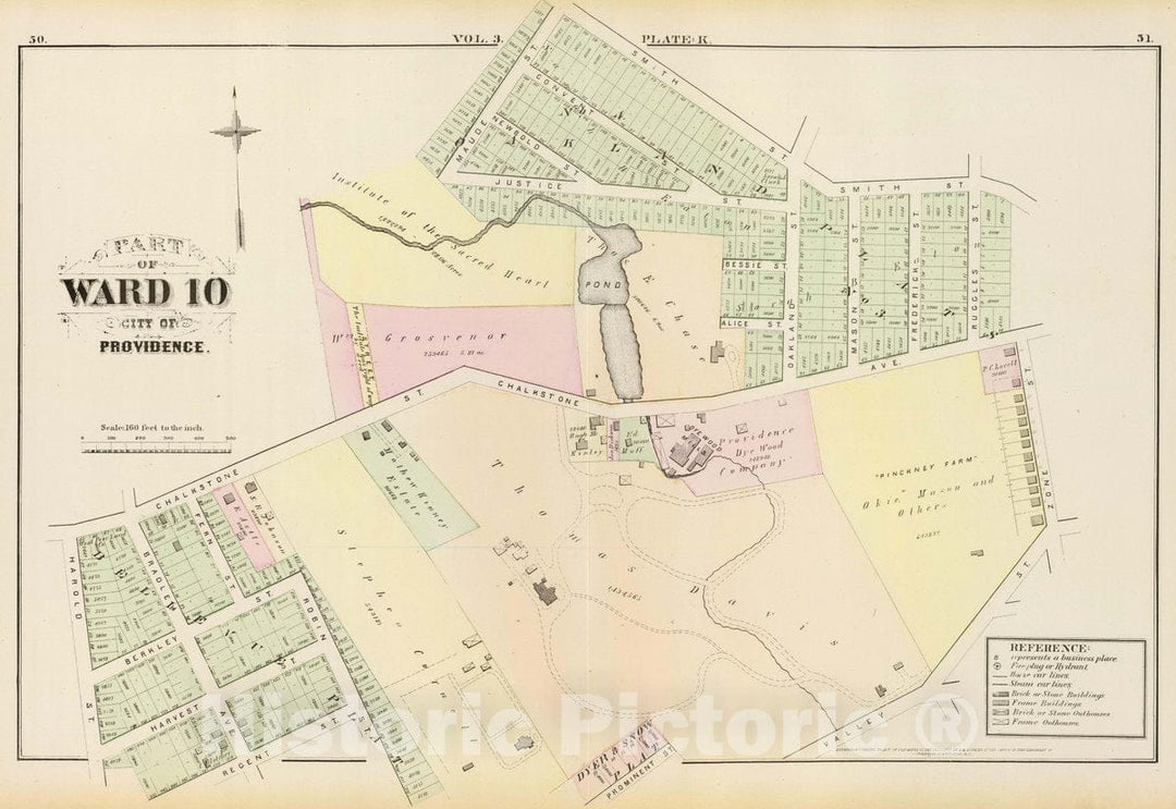 Historic Map : Part of Ward 10, City of Providence. Vol. 3, Plate K, 1875 City Atlas - Vintage Wall Art