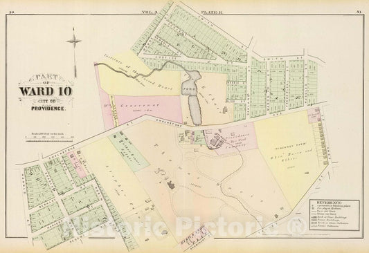 Historic Map : Part of Ward 10, City of Providence. Vol. 3, Plate K, 1875 City Atlas - Vintage Wall Art