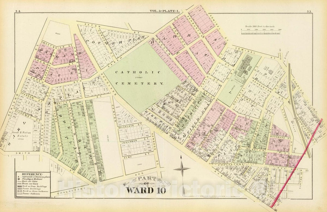 Historic Map : Part of Ward 10, (City of Providence). Vol. 3, Plate L, 1875 City Atlas - Vintage Wall Art