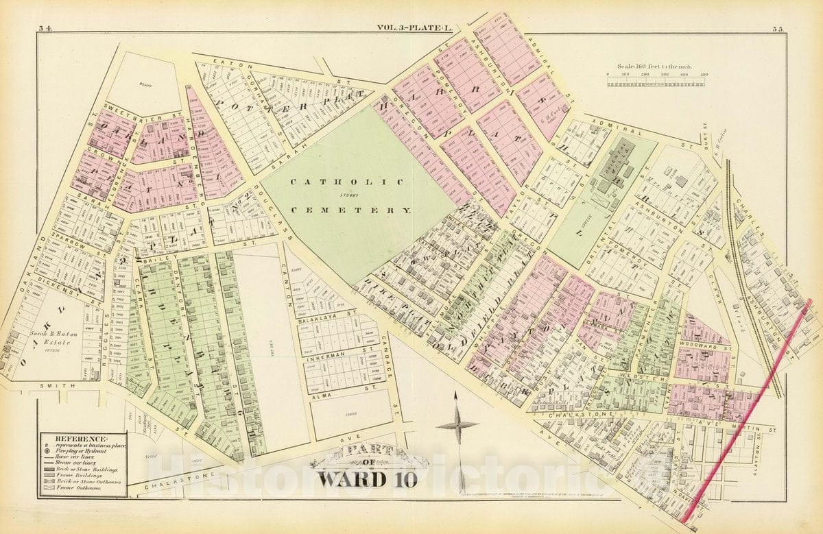 Historic Map : Part of Ward 10, (City of Providence). Vol. 3, Plate L, 1875 City Atlas - Vintage Wall Art