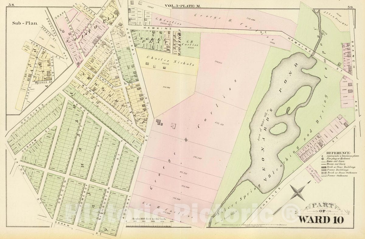Historic Map : Part of Ward 10, (City of Providence). Vol. 3, Plate M, 1875 City Atlas - Vintage Wall Art