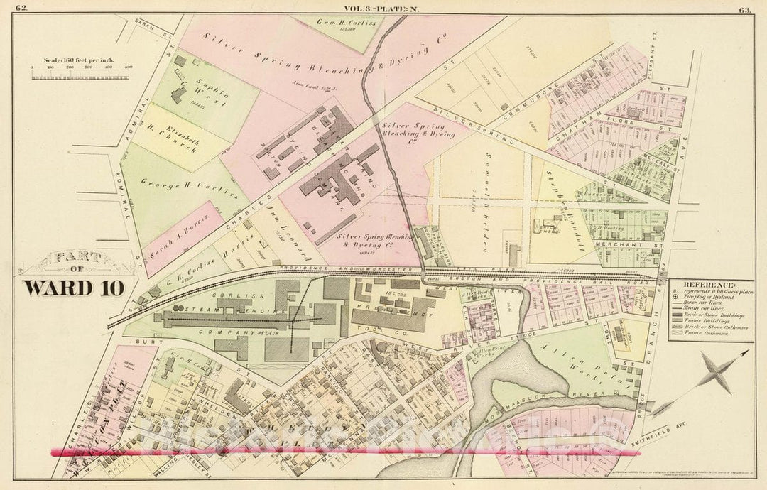 Historic Map : 1875 City Atlas - Part of Ward 10, (City of Providence). Vol. 3, Plate N. - Vintage Wall Art