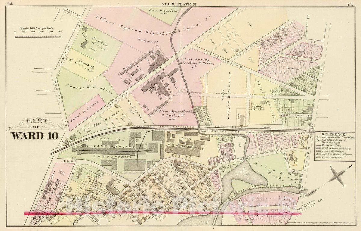 Historic Map : 1875 City Atlas - Part of Ward 10, (City of Providence). Vol. 3, Plate N. - Vintage Wall Art