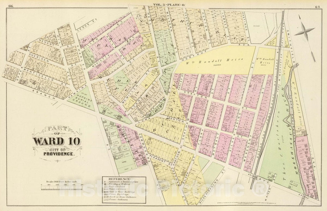 Historic Map : 1875 City Atlas - Part of Ward 10, City of Providence. Vol. 3, Plate O. - Vintage Wall Art