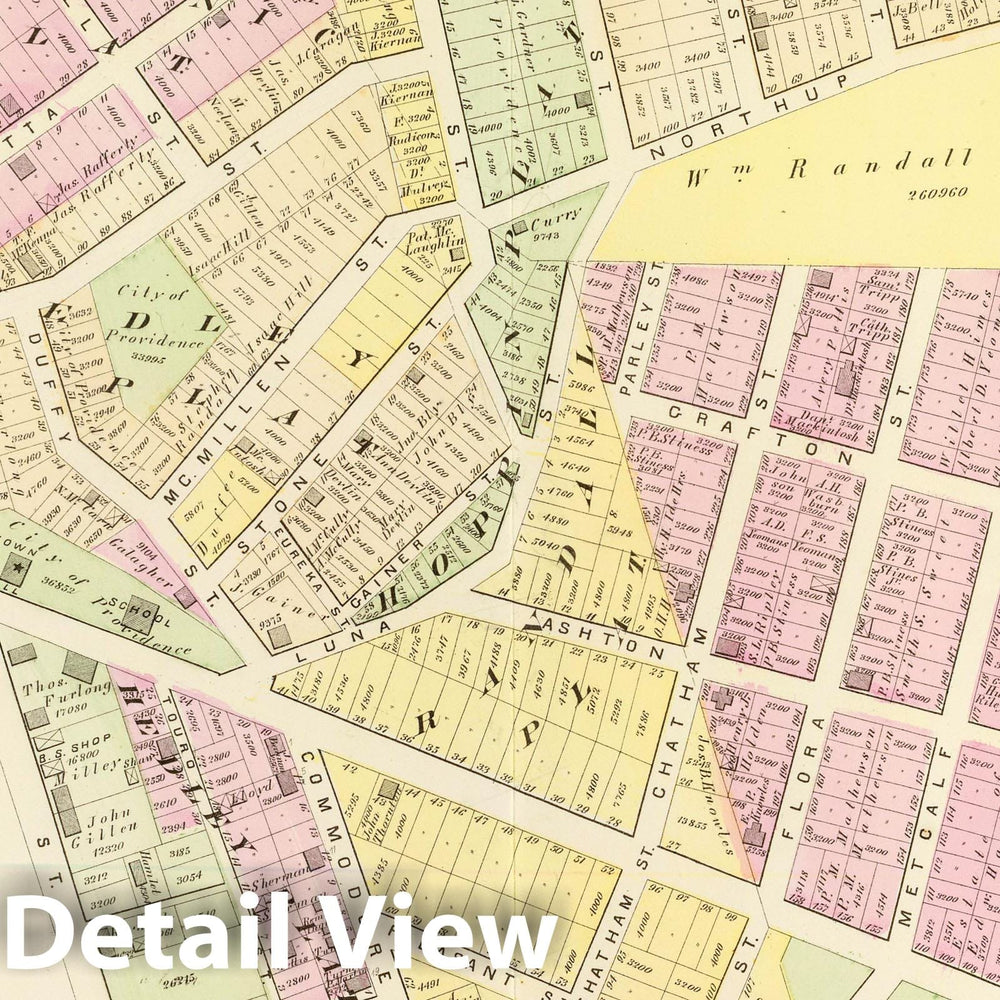 Historic Map : 1875 City Atlas - Part of Ward 10, City of Providence. Vol. 3, Plate O. - Vintage Wall Art