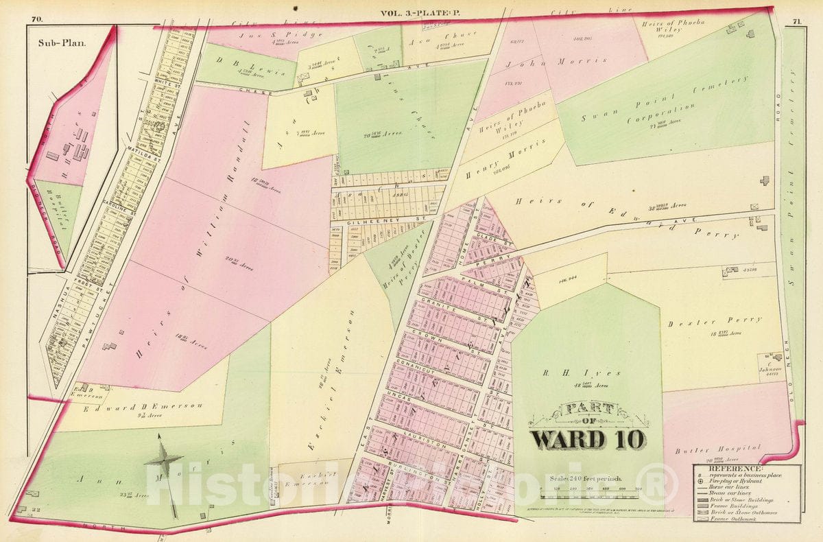 Historic Map : Part of Ward 10, (City of Providence). Vol. 3, Plate P, 1875 City Atlas - Vintage Wall Art