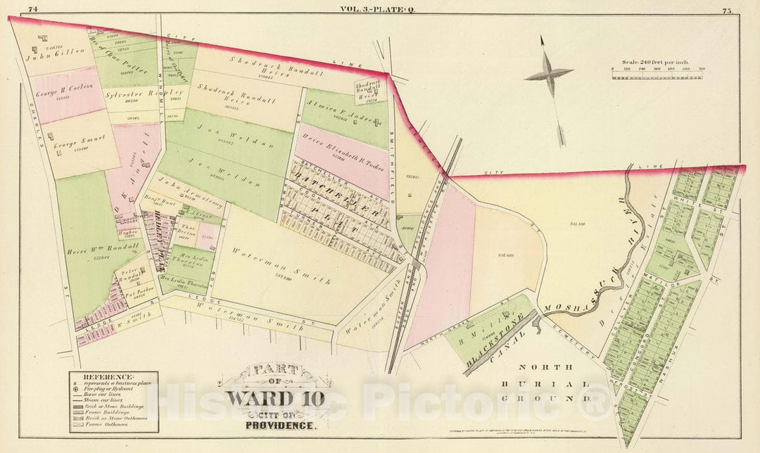 Historic Map : 1875 City Atlas - Part of Ward 10, City of Providence. Vol. 3, Plate Q. - Vintage Wall Art