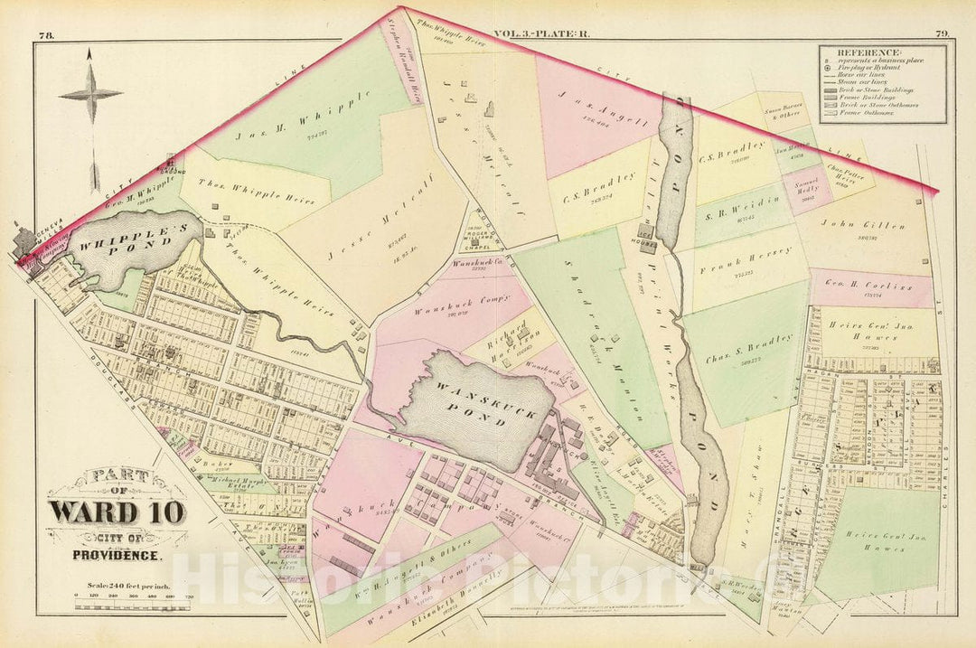 Historic Map : Part of Ward 10, City of Providence. Vol. 3, Plate R, 1875 City Atlas - Vintage Wall Art