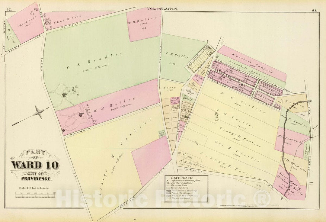 Historic Map : Part of Ward 10, City of Providence. Vol. 3, Plate S, 1875 City Atlas - Vintage Wall Art