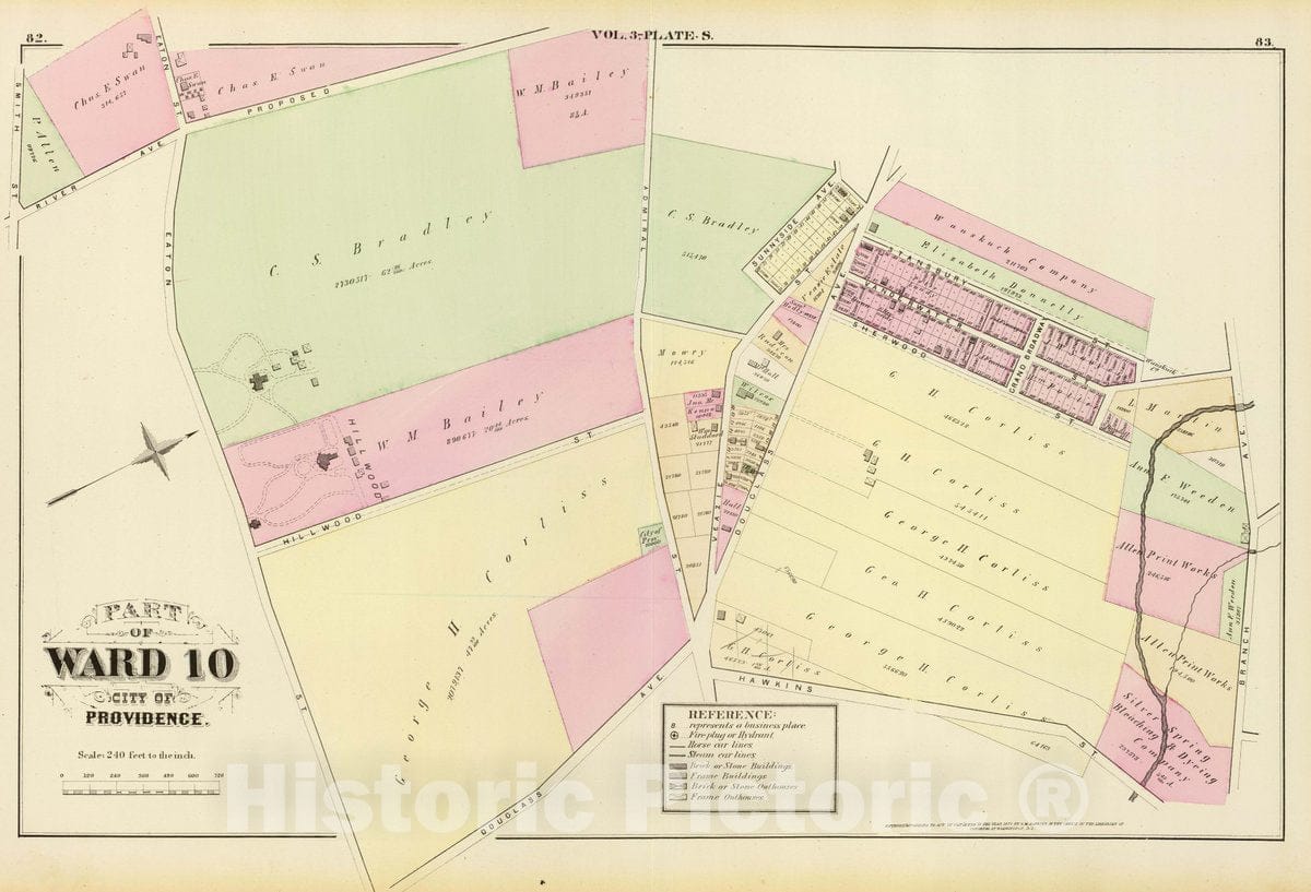 Historic Map : Part of Ward 10, City of Providence. Vol. 3, Plate S, 1875 City Atlas - Vintage Wall Art