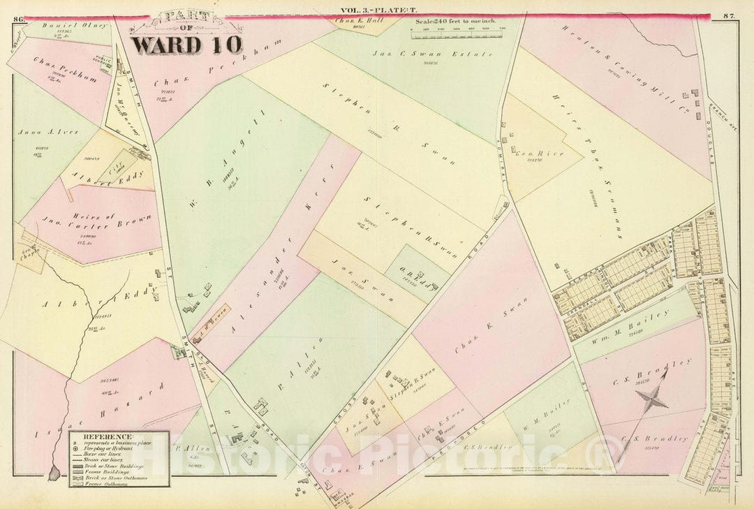 Historic Map : Part of Ward 10, (City of Providence). Vol. 3, Plate T, 1875 City Atlas - Vintage Wall Art