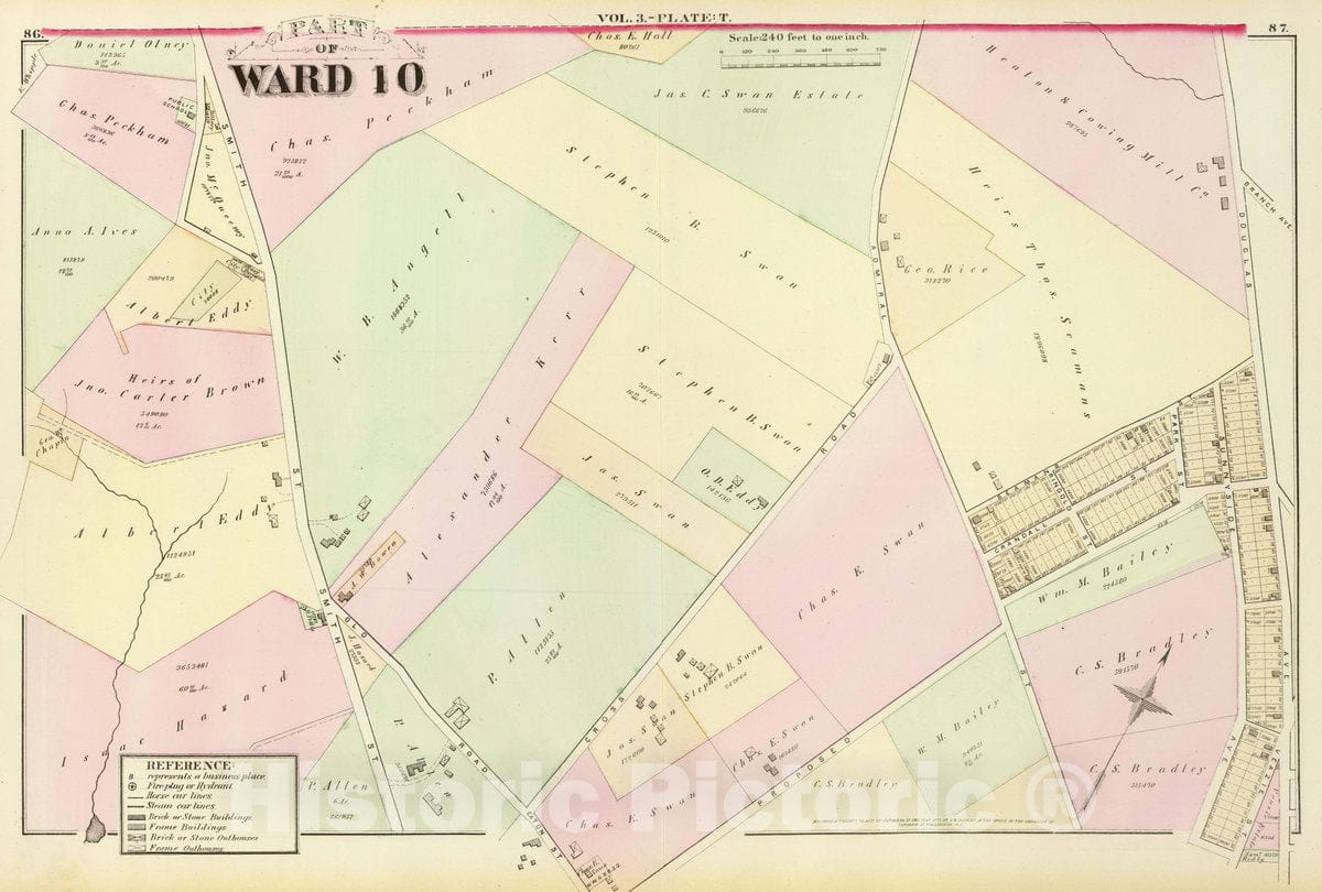 Historic Map : Part of Ward 10, (City of Providence). Vol. 3, Plate T, 1875 City Atlas - Vintage Wall Art