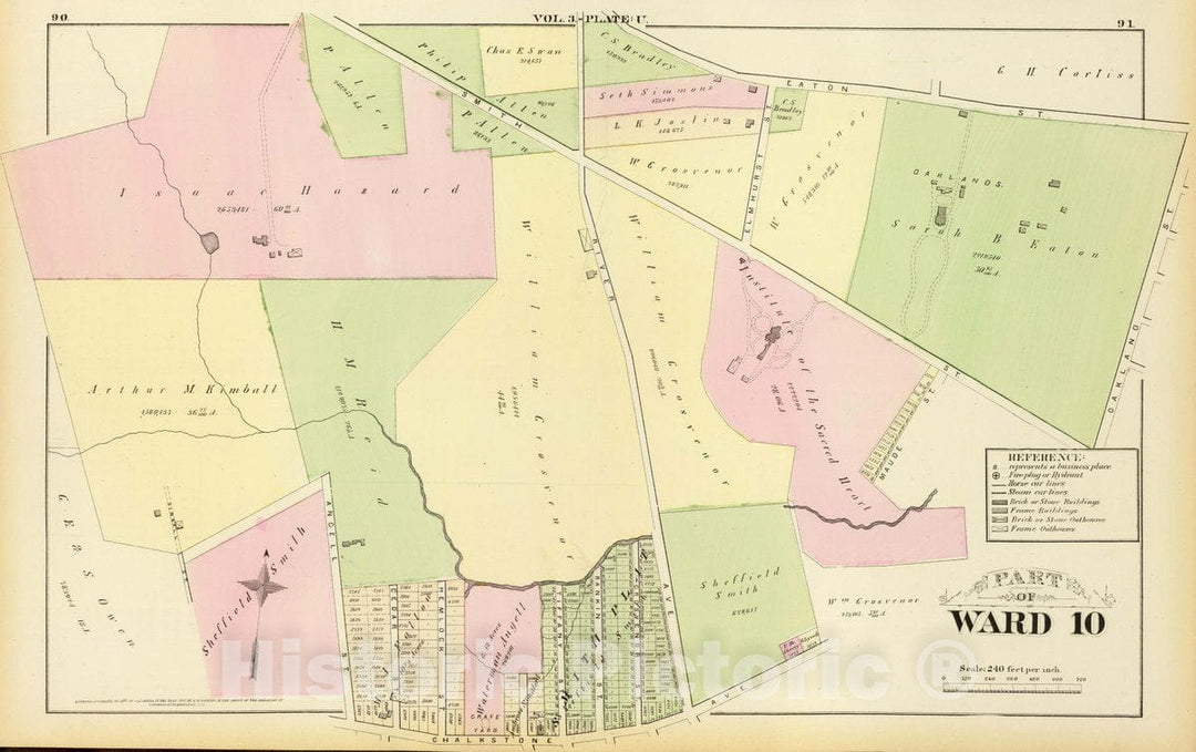 Historic Map : 1875 City Atlas - Part of Ward 10, (City of Providence). Vol. 3, Plate U. - Vintage Wall Art