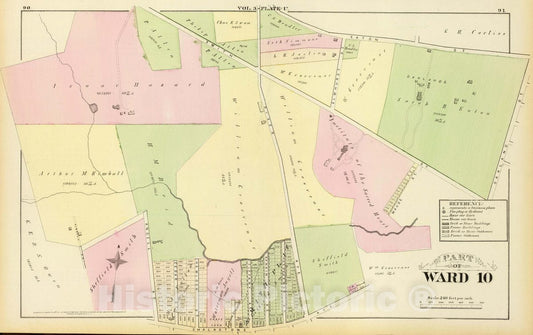 Historic Map : 1875 City Atlas - Part of Ward 10, (City of Providence). Vol. 3, Plate U. - Vintage Wall Art