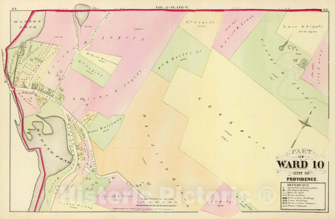 Historic Map : Part of Ward 10, City of Providence. Vol. 3, Plate V, 1875 City Atlas - Vintage Wall Art