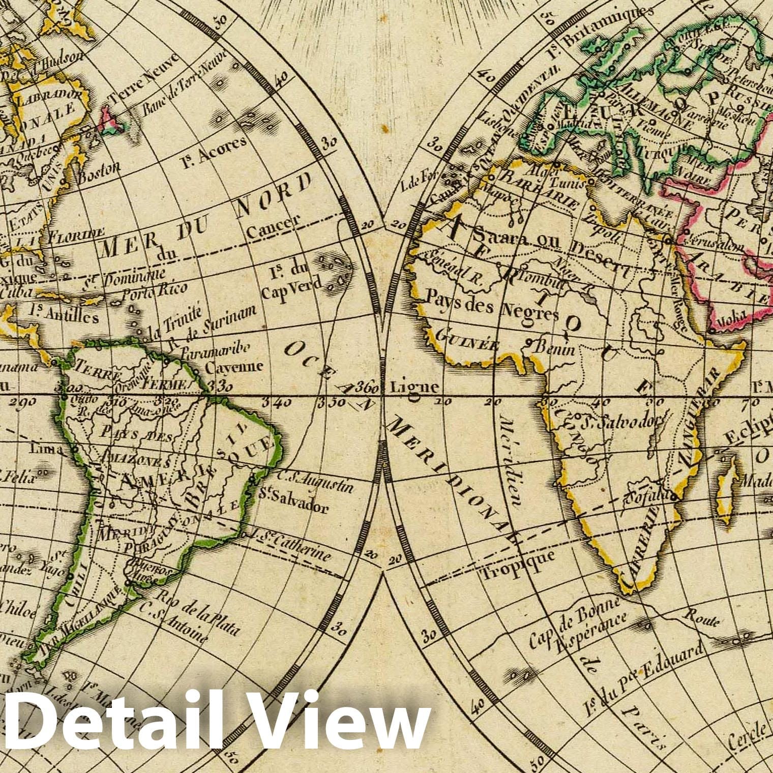 World Map, 1800 - Hand-Colored Historical Atlas Plate