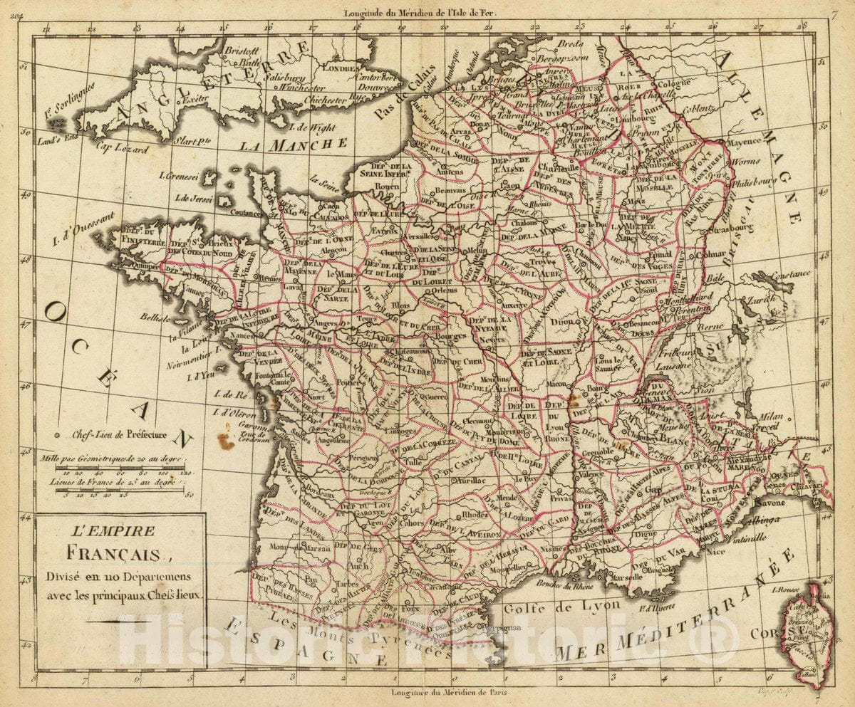 Historic Map : France, L'Empire Francais, 1800, Vintage Wall Art