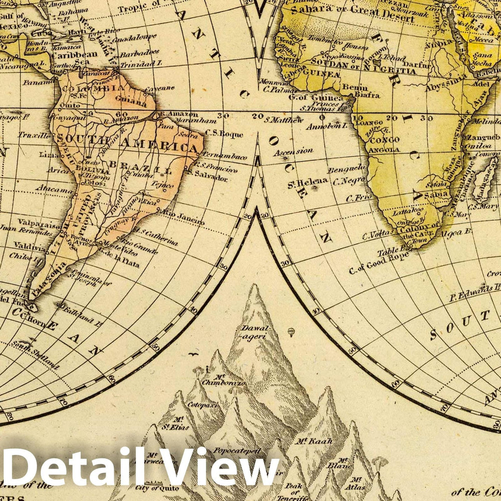Historic Map : The World. J.W. Barber sc. (with) A View of The Comparative Lengths of The Principal Rivers, 1828 Atlas - Vintage Wall Art