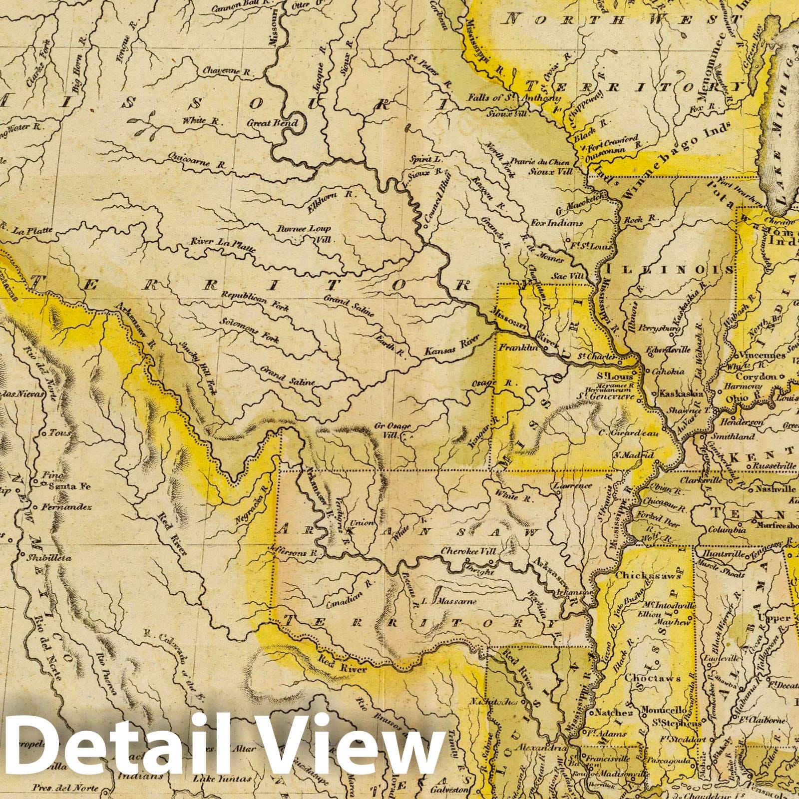 United States - River Map, 1828 - Historical Map Print