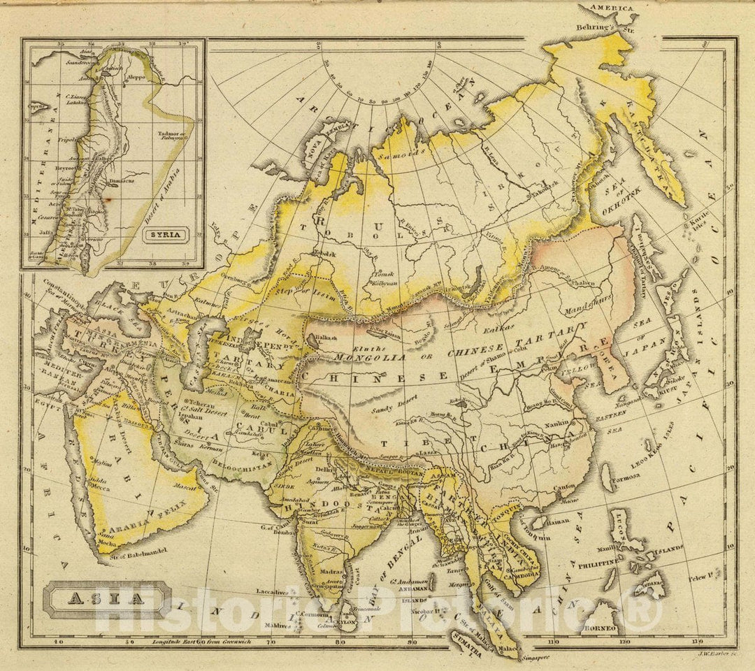 Historic Map : Asia. J.W. Barber sc. (with) Syria. (Published by Richardson & Lord. Sold Also by Collins & Hannay, New-York, 1828), 1828 Atlas - Vintage Wall Art