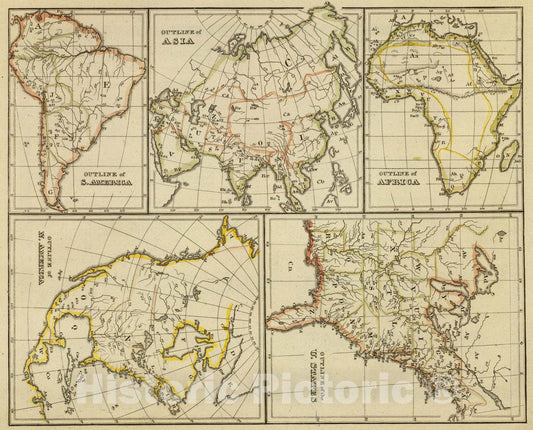 Historic Map : Outline Asia, S. America, etc, 1828 Atlas - Vintage Wall Art