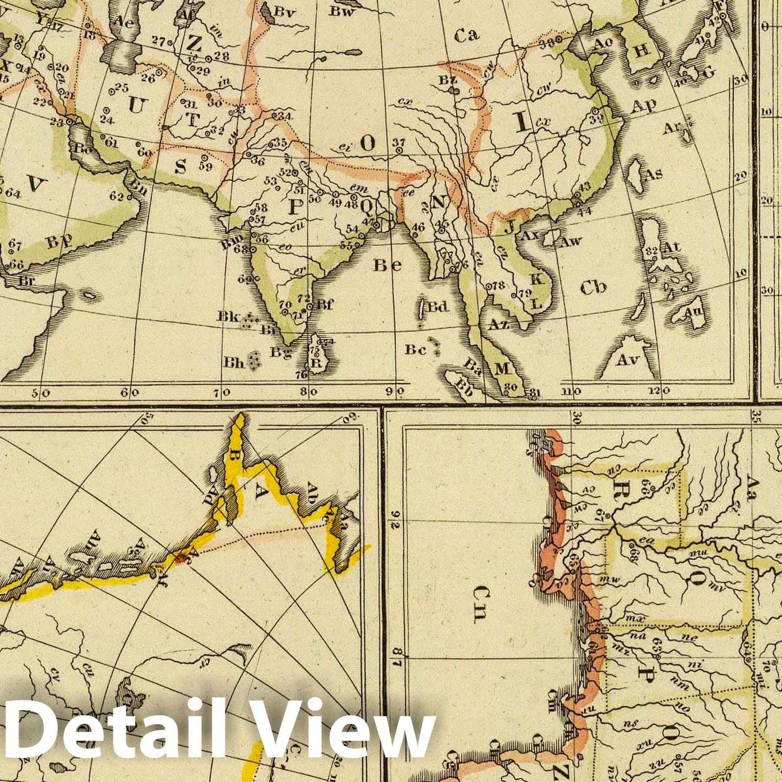 Asia, South America, Africa, United States, North America 1828 Historical Map Print