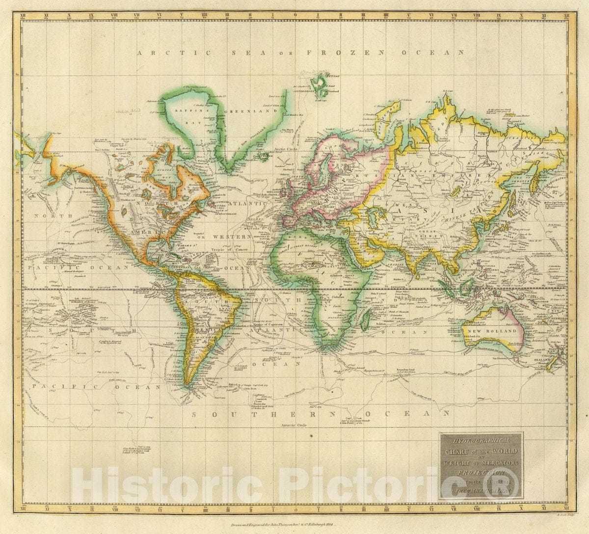 Historic Wall Map : Hydrographical Chart of The World, 1814 Atlas - Vintage Wall Art