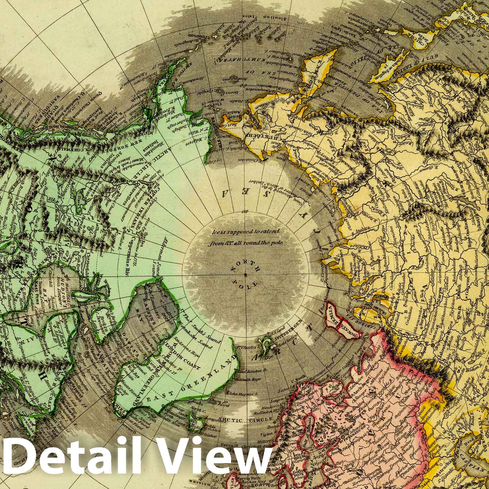 Northern Hemisphere - Physical Map, 1814 - Historical Map Print