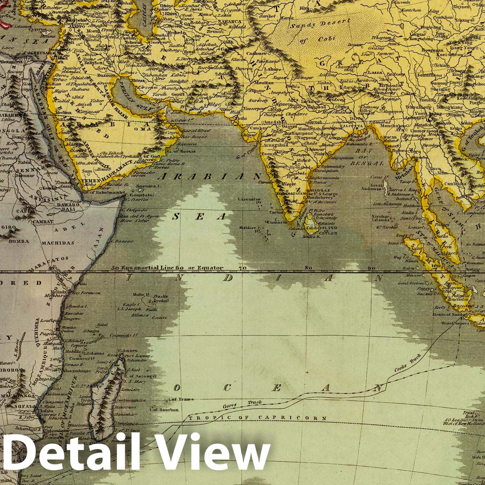 Eastern Hemisphere - Physical Map, 1815 - Thomson Atlas Historical Map Print
