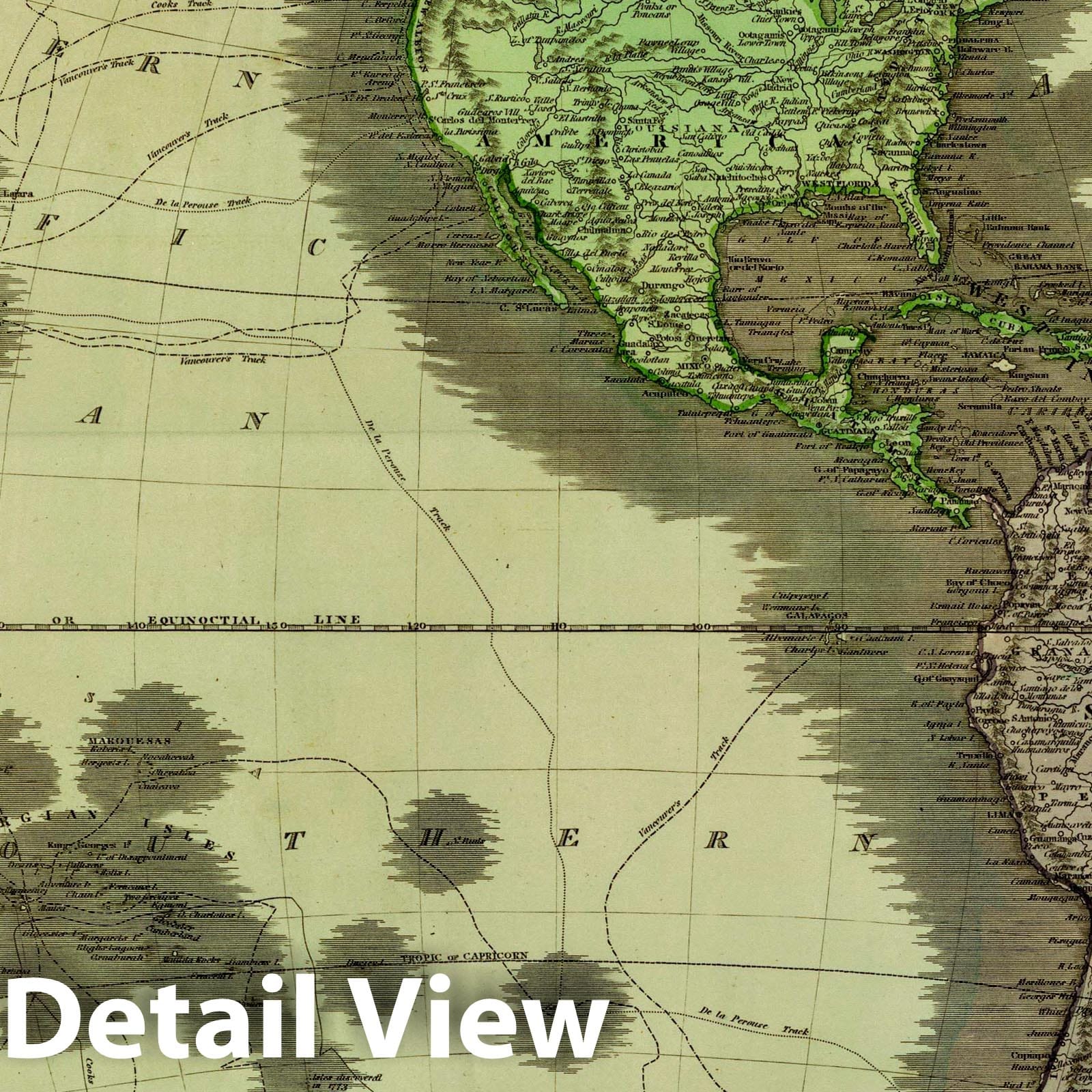 Western Hemisphere - Physical Map, 1815 - Historical Map Print